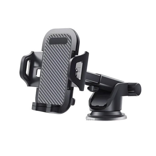 Black ABS and EVA car phone holder mounted on a windscreen, suitable for mobile phones between 4.0 and 7.0 inches.