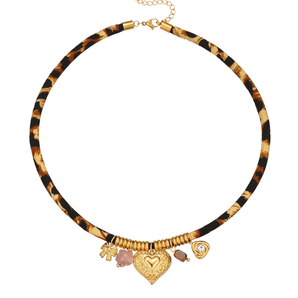 Leopard series stainless steel necklace for women with geometric pendant on adjustable 41-50cm chain