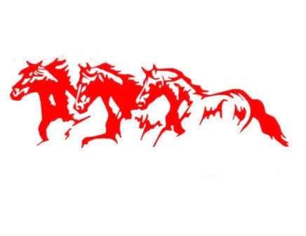 Black, white, red, and blue versions of a 25x8cm steed horse auto decal for vehicles.