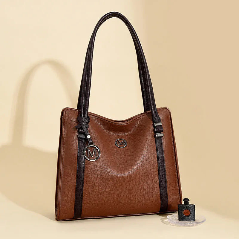 Genuine leather women's large crossbody bag in horizontal square design with double shoulder straps