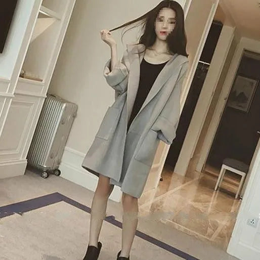 Plus size women's loose fit thin coat with lace trim in black, grey, or pink.