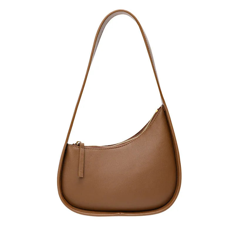 Genuine cowhide leather ladies half moon handbag with wide shoulder strap in four colour options