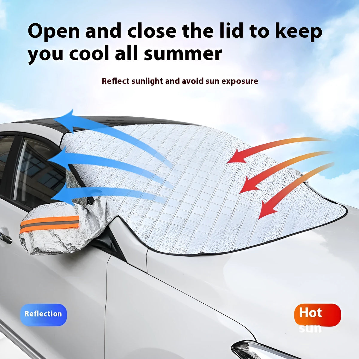 SUV winter car cover with aluminium foil material and five magnet fasteners for front windshield frost protection