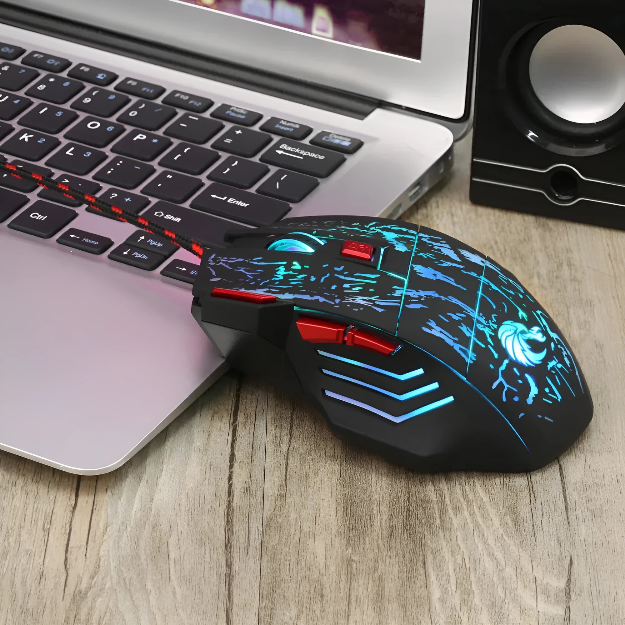 Water Crack colourful luminous gaming mouse with LED lighting effects and USB cable