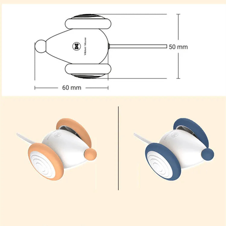 Blue electric cat toy mouse with automatic motion, 60x50x36mm, USB rechargeable, ABS TPU PVC