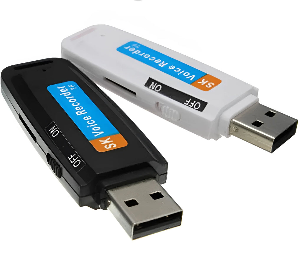 SK-001 creative black and white USB flash drive with voice card functionality showing dimensions