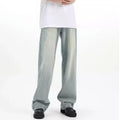 Blue retro loose-fit casual trousers with an elastic waistband, made from rabbit fur fabric.