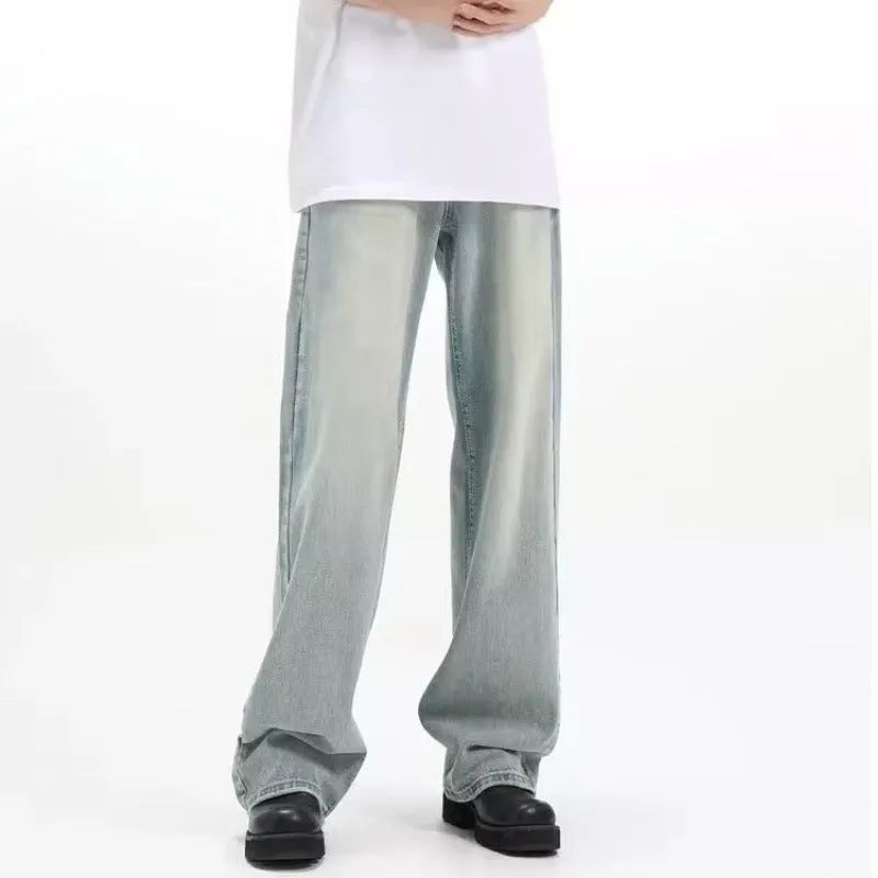 Blue retro loose-fit casual trousers with an elastic waistband, made from rabbit fur fabric.