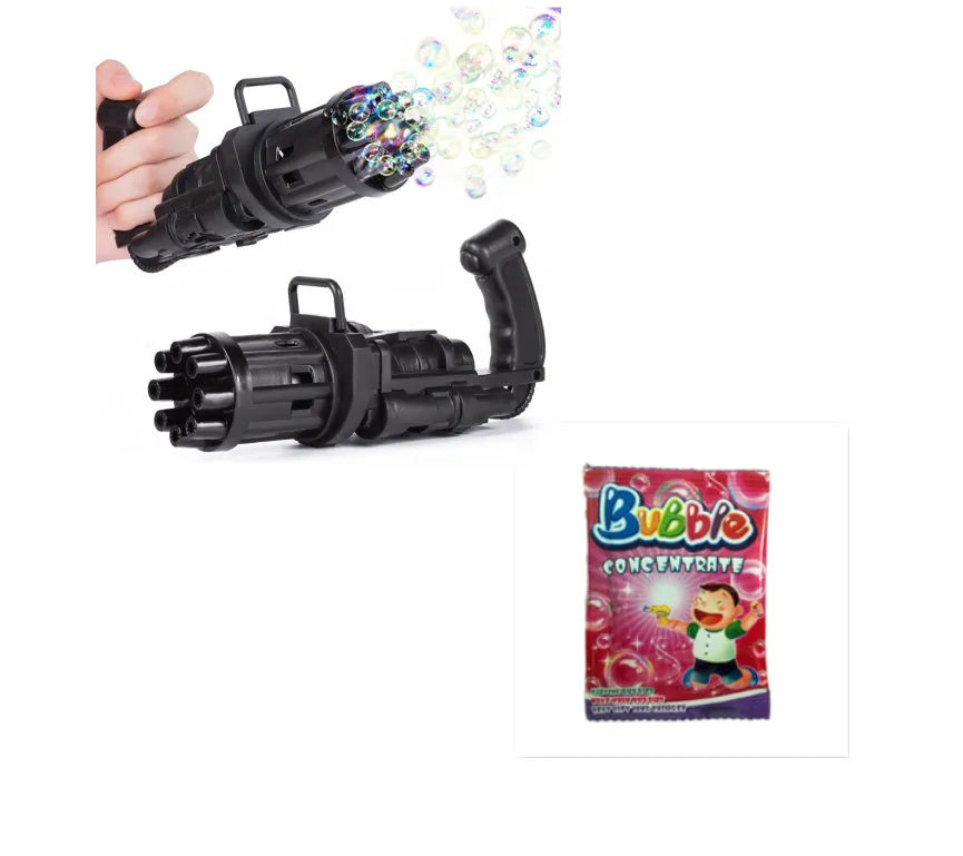 Kids plastic bubble gun toy machine in pink gold or black with 2-in-1 fan function and battery power