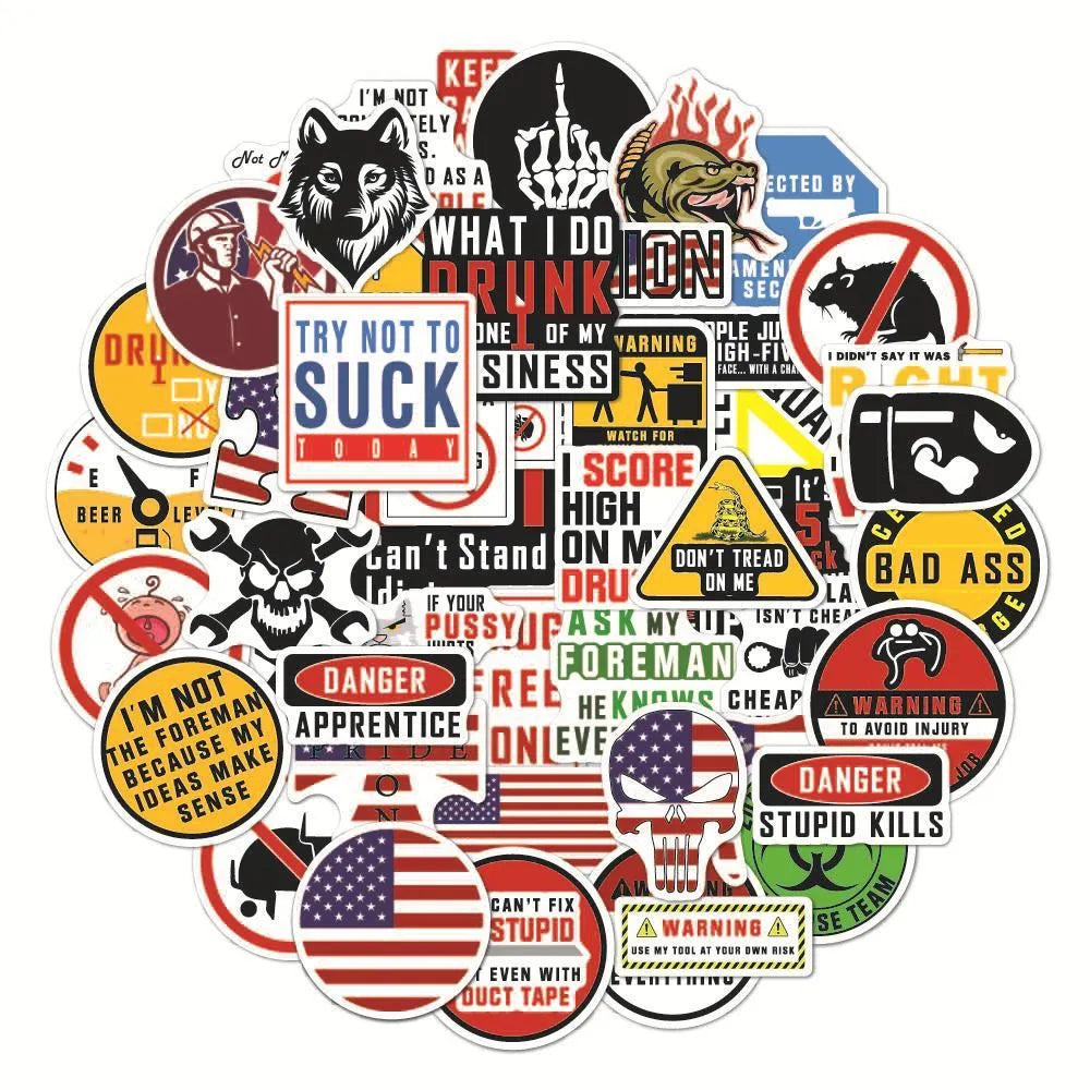 Waterproof helmet warning stickers pack with PVC adhesive and bright film coating