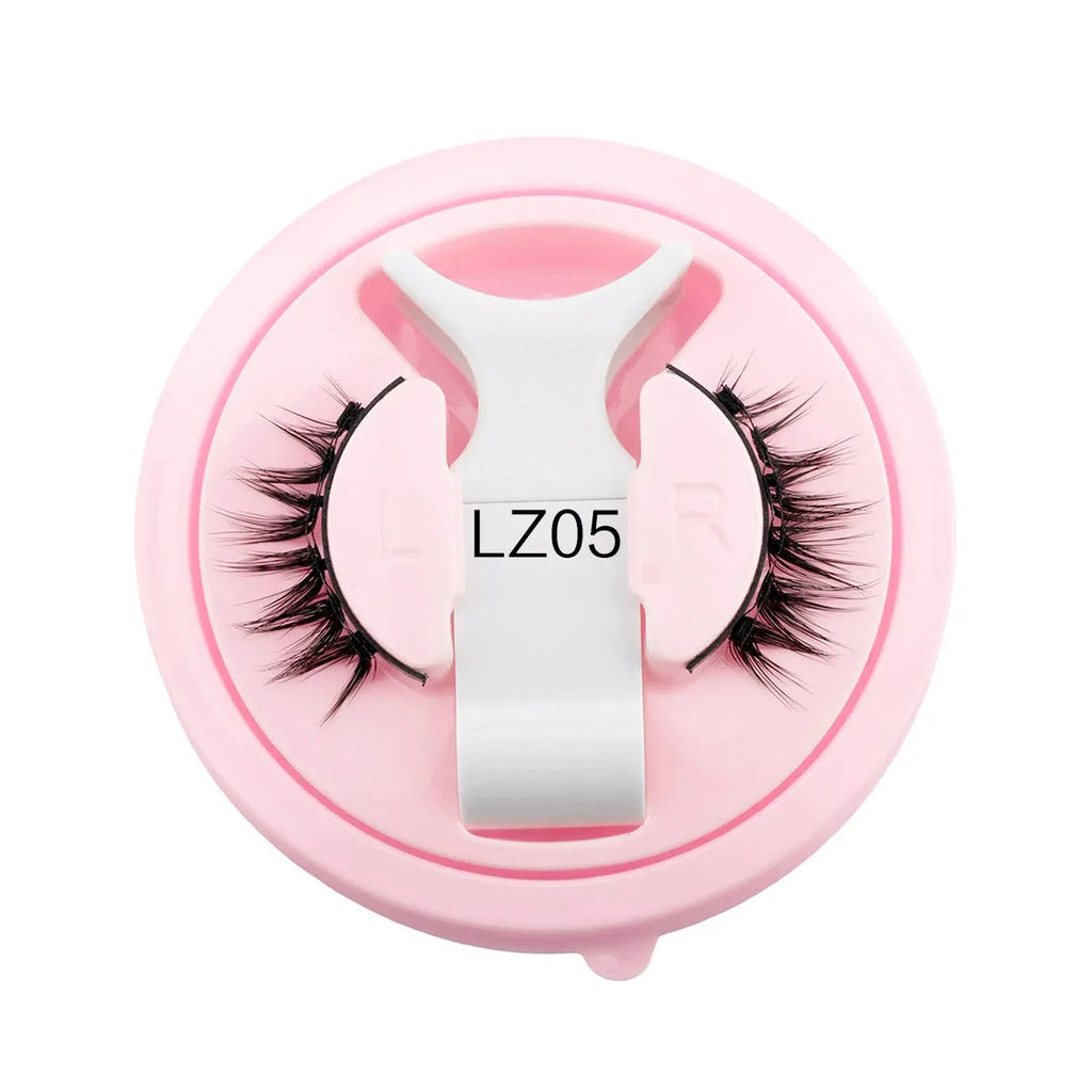Set of reusable waterproof glue-free false eyelashes in artificial fibre, showing natural thick style.