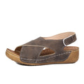 Roman platform sandals with ankle skirt and Velcro closure in open-toe design
