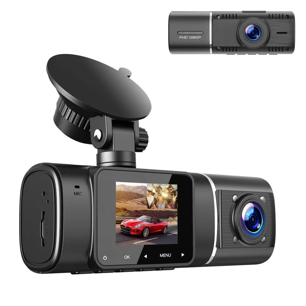 Standard black 1080p car dashcam with 1.5-inch screen for front and rear vehicle recording