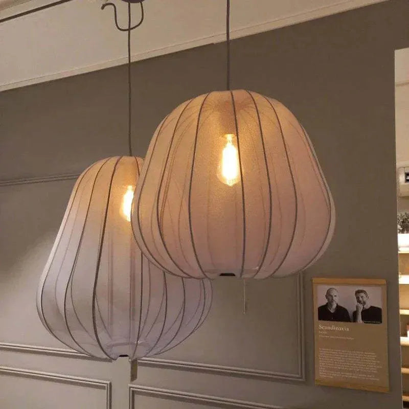 Japanese style pumpkin shaped ceiling lamp with branch type design in white or grey blue colour