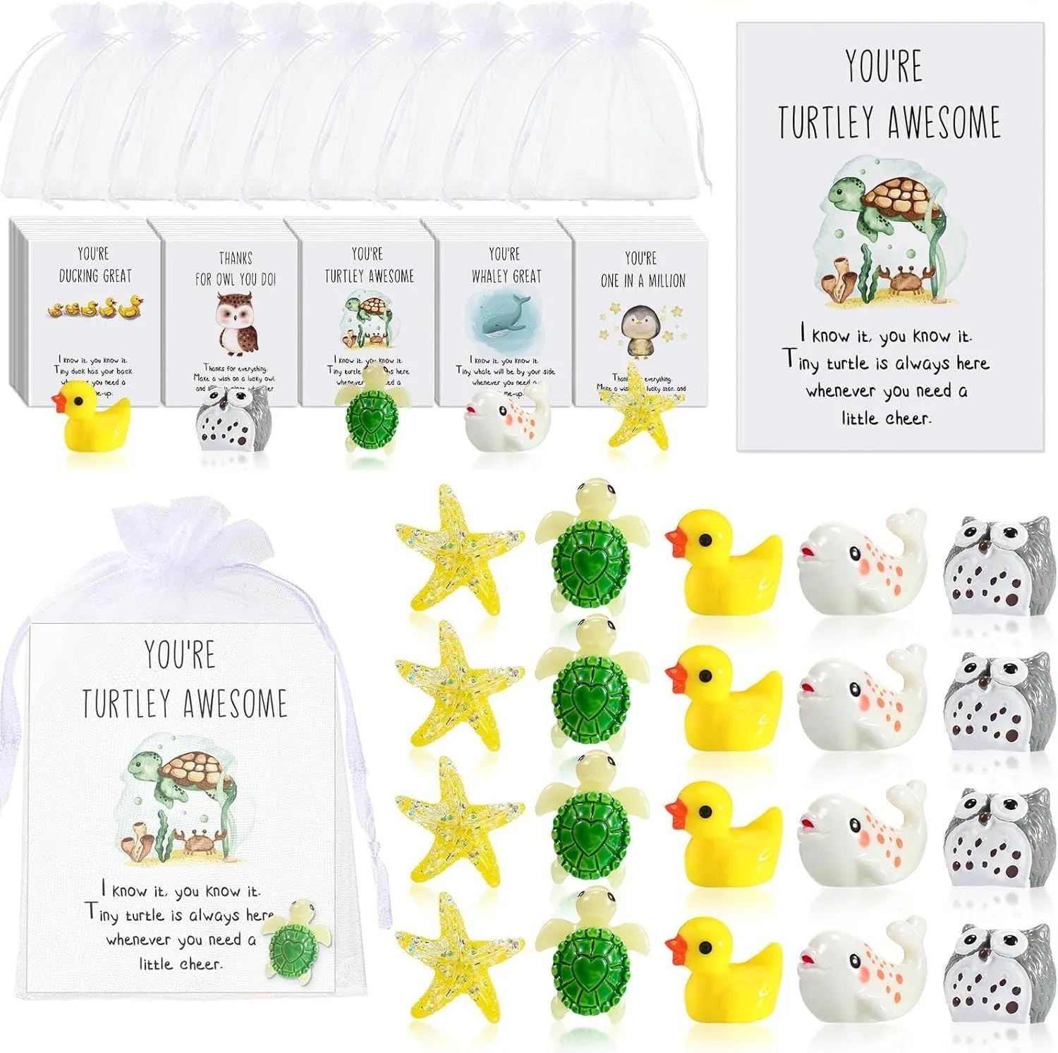 Resin greeting cards with pun designs and inspirational quotes in pocket-sized format