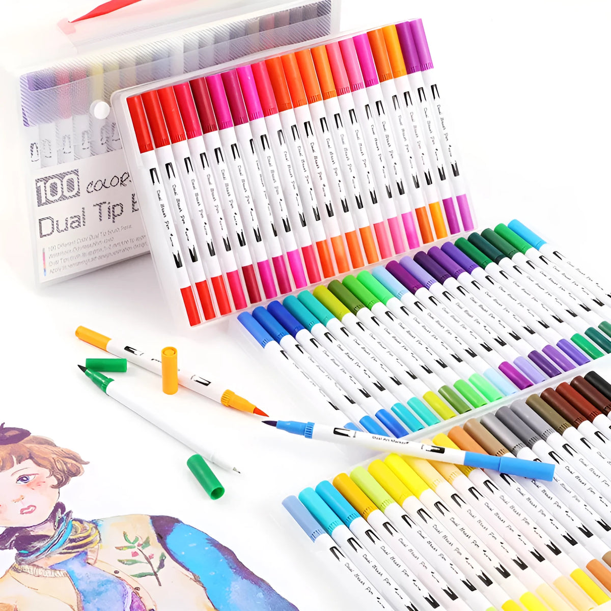 Set of refillable watercolour pens with brush tips in various colours for promotional gift use