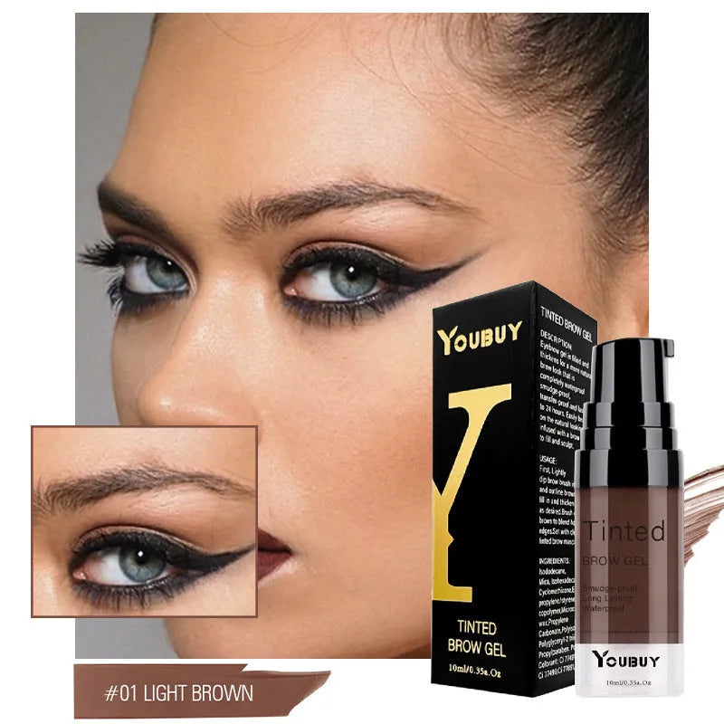 Waterproof eyebrow cream pot in dark grey and golden yellow colour options for natural brow definition