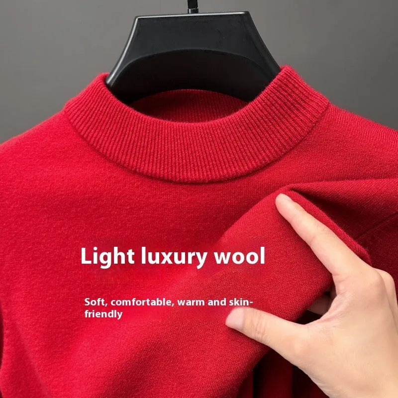 Men's solid colour half turtleneck knitwear pullover in fine wool yarn