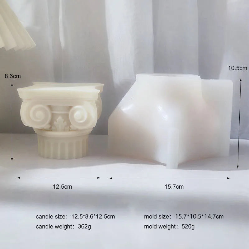 Flexible silicone Roman pillar candle and crafting mould with irregular column shape.