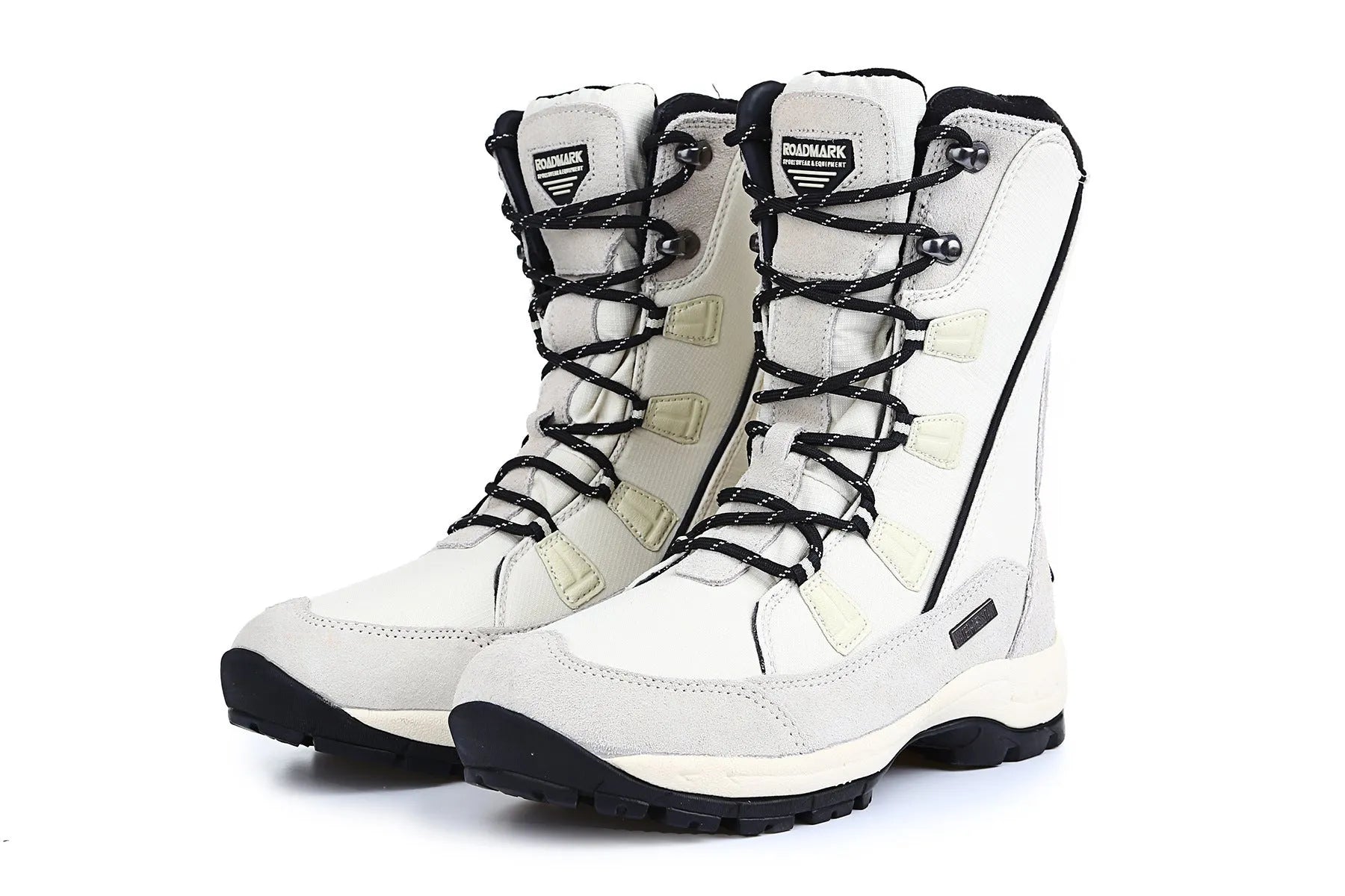 Women's mid-calf thermal snow boots in genuine leather with round toe and non-slip rubber sole