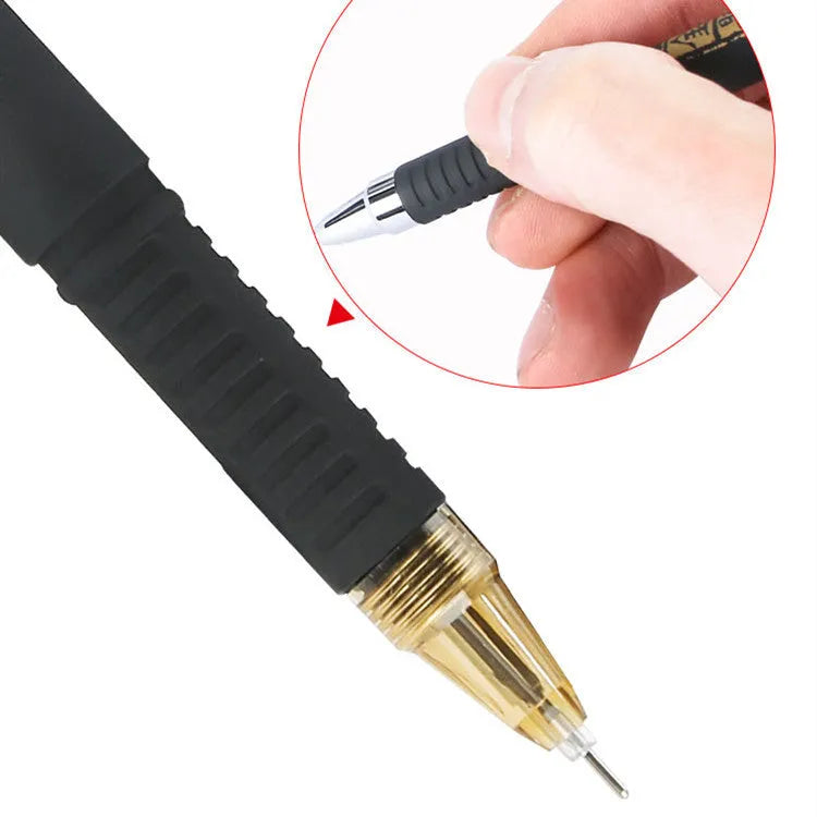 Eight carbon black gel pens with anti-fatigue grips in bullet and needle tip styles