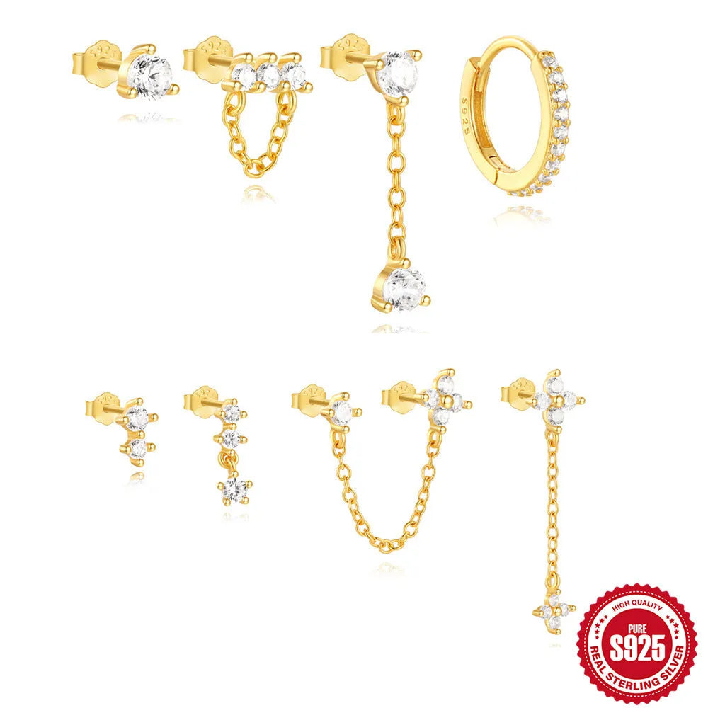 Women's sterling silver clover petal earrings with electroplated gold geometric designs