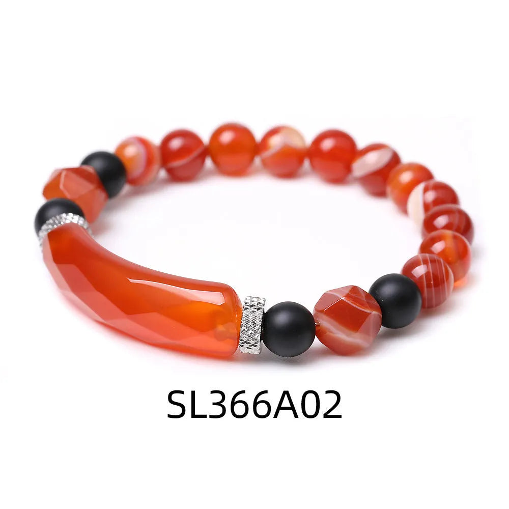 Handmade diamond-shaped cut agate bracelet with geometric design