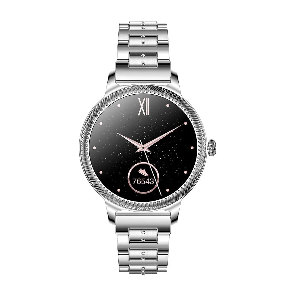 AK38 ladies smart watch with stainless steel bracelet and 1.09-inch colour display