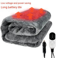 Grey 12V car electric blanket kneepad with cigarette lighter plug and temperature controller.