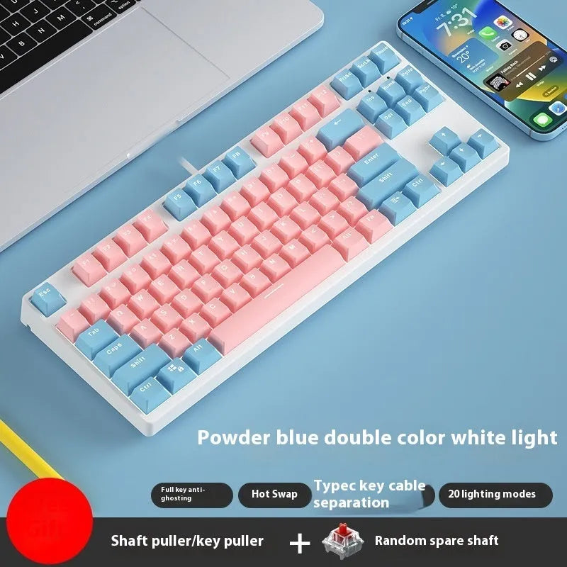 87-key wired mechanical keyboard with hot-swappable switches showing two-tone colour options