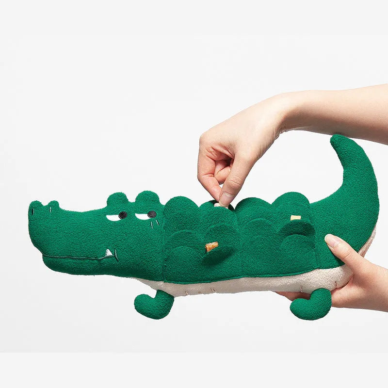 Green cotton plush dog toy measuring 35cm long by 18cm wide
