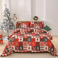 Christmas red plaid pattern three-piece bedding set with duvet cover and pillowcases on bed