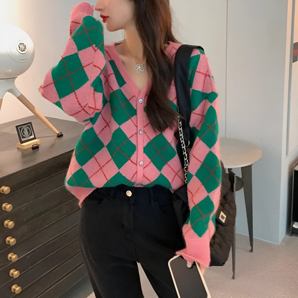 Japanese Korean style casual cardigan in acrylic fabric showing macaron colour options