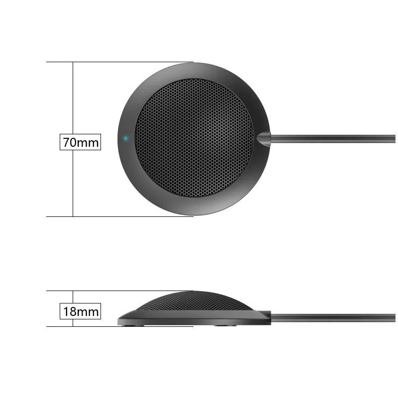 Black USB omnidirectional conference microphone with zinc alloy construction and metal mesh cover