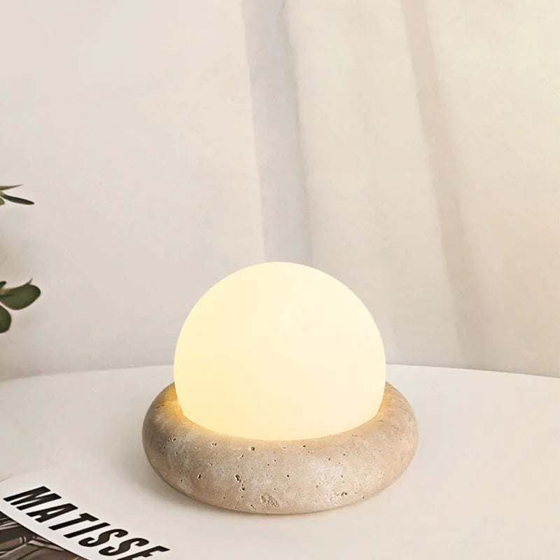 Remote control rechargeable bedside table lamp with yellow cave stone light