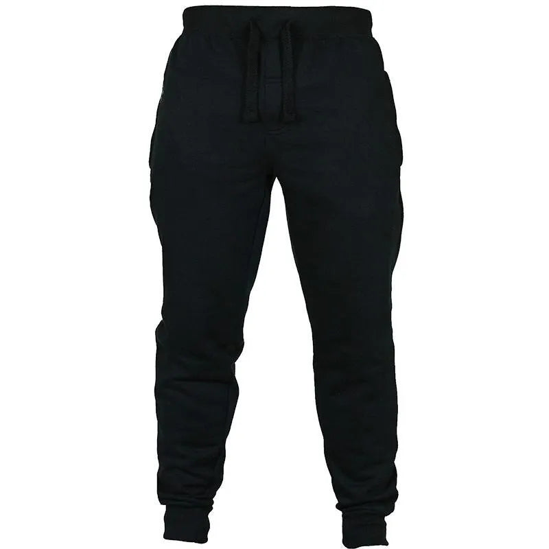 Men's solid colour drawstring waist fleece casual trousers in loose fit style