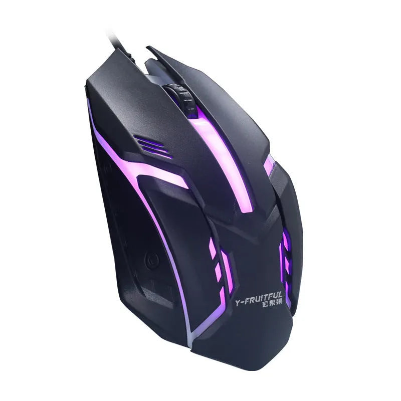 Wired desktop mouse with luminous glow effect showing black and white colour variants