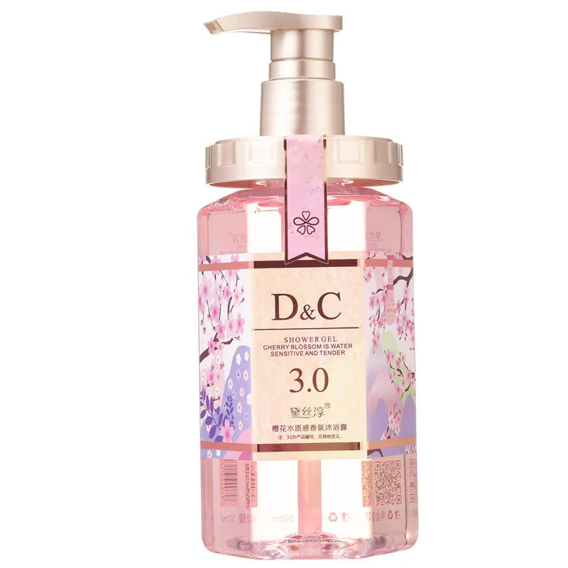 Sakura Wash Set showing 500ml shampoo, conditioner, and shower gel bottles with cherry blossom design.