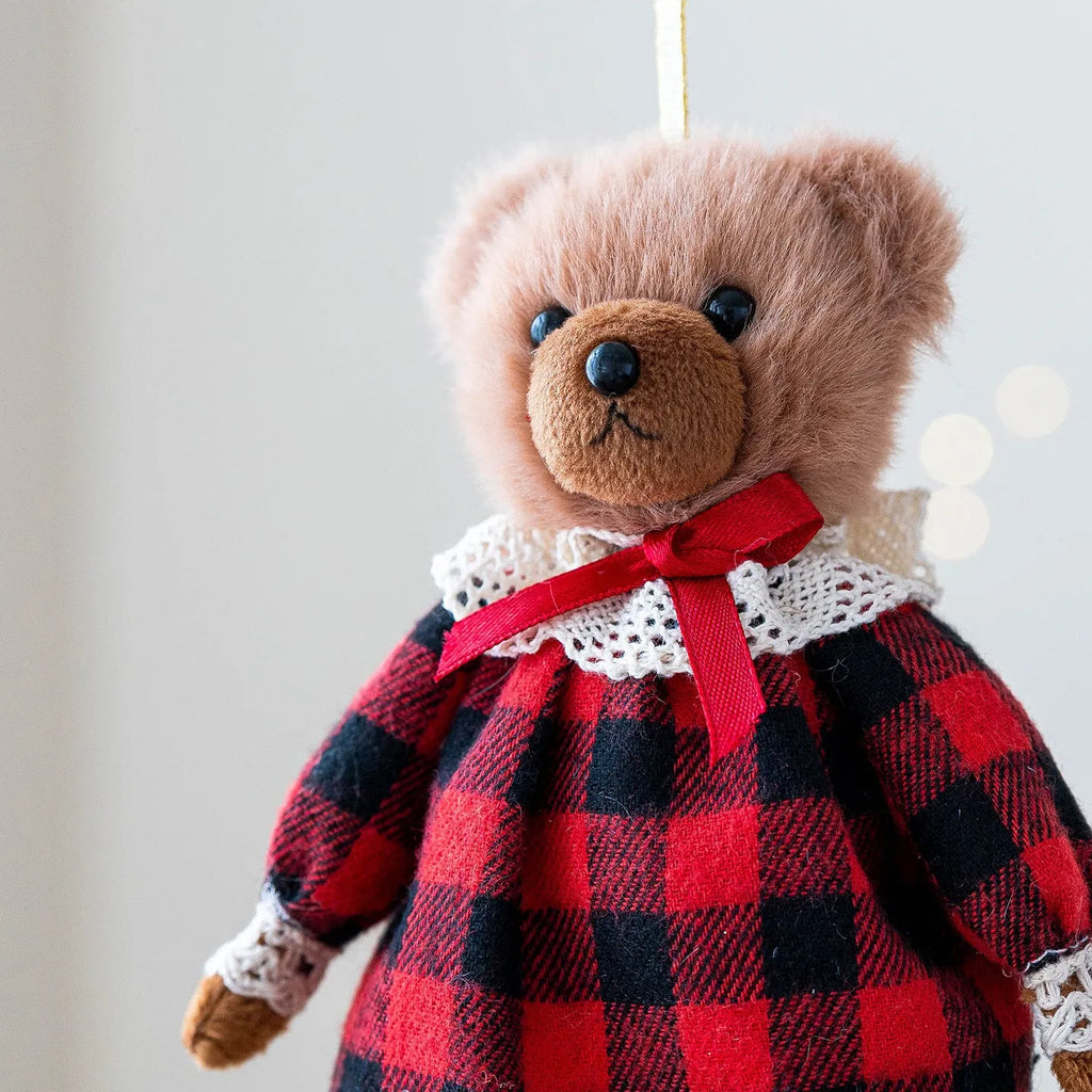 Princess bear and gentleman bear plush doll set with plaid cotton suits and cartoon styling