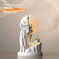 White composite gypsum table lamp with wire control switch on bedside table