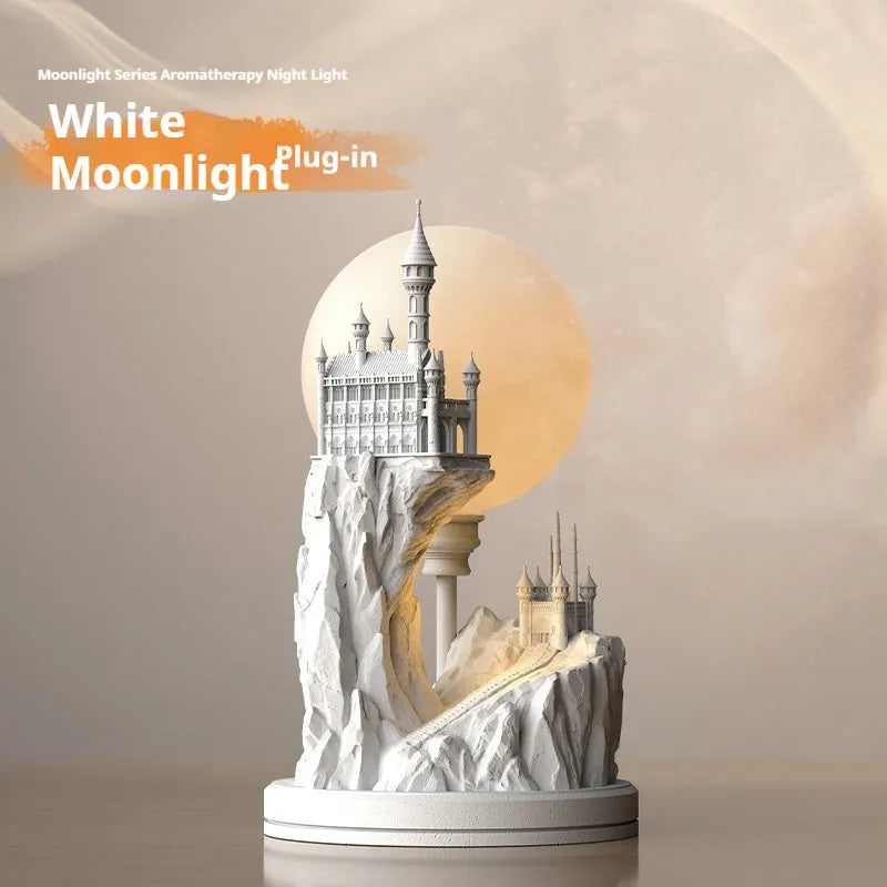 White composite gypsum table lamp with wire control switch on bedside table
