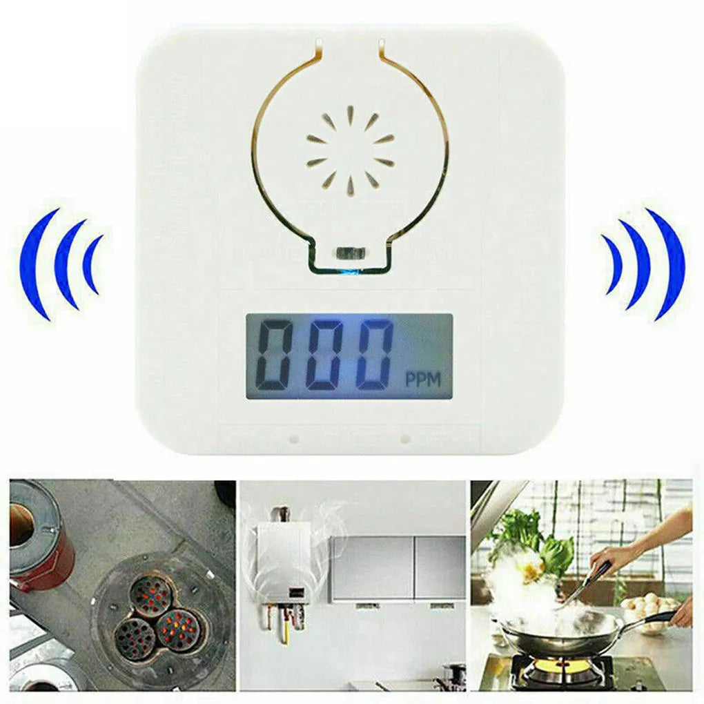 White wall-mounted wireless carbon monoxide alarm for kitchen and living room safety
