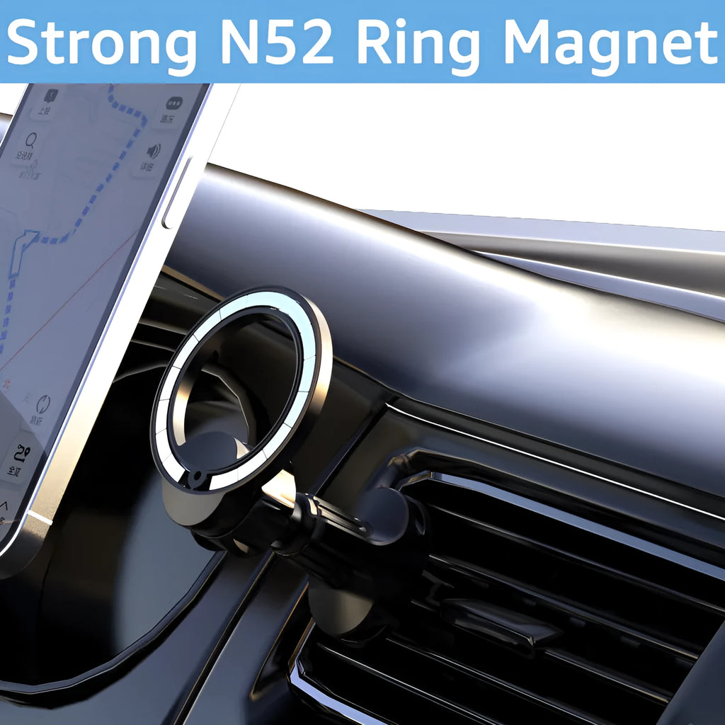 Black magnetic car air vent phone holder with O-ring bracket for smartphones below 6.8 inches