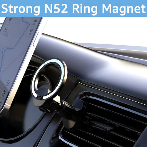 Black magnetic car air vent phone holder with O-ring bracket for smartphones below 6.8 inches