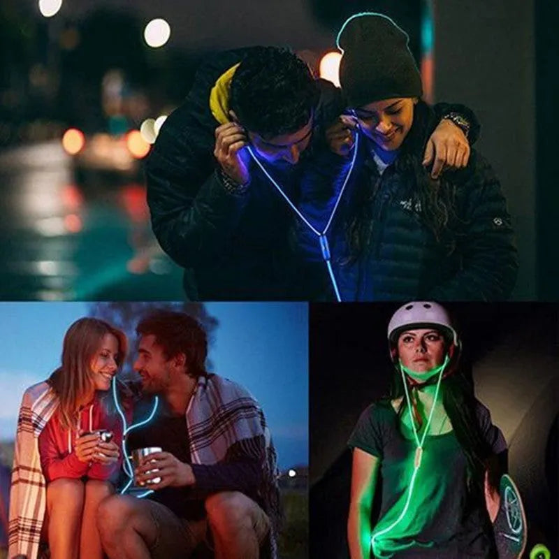 Blue LED light-up earphones with 3.5mm plug and inline remote microphone for iPhone and Android phones.