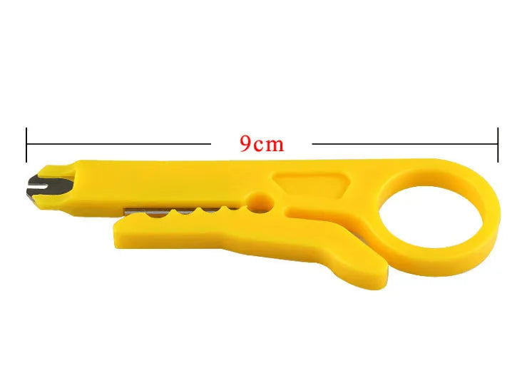 Yellow portable wire stripper tool showing adjustable mechanism and 0.6mm stripping diameter