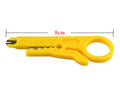 Yellow portable wire stripper tool showing adjustable mechanism and 0.6mm stripping diameter