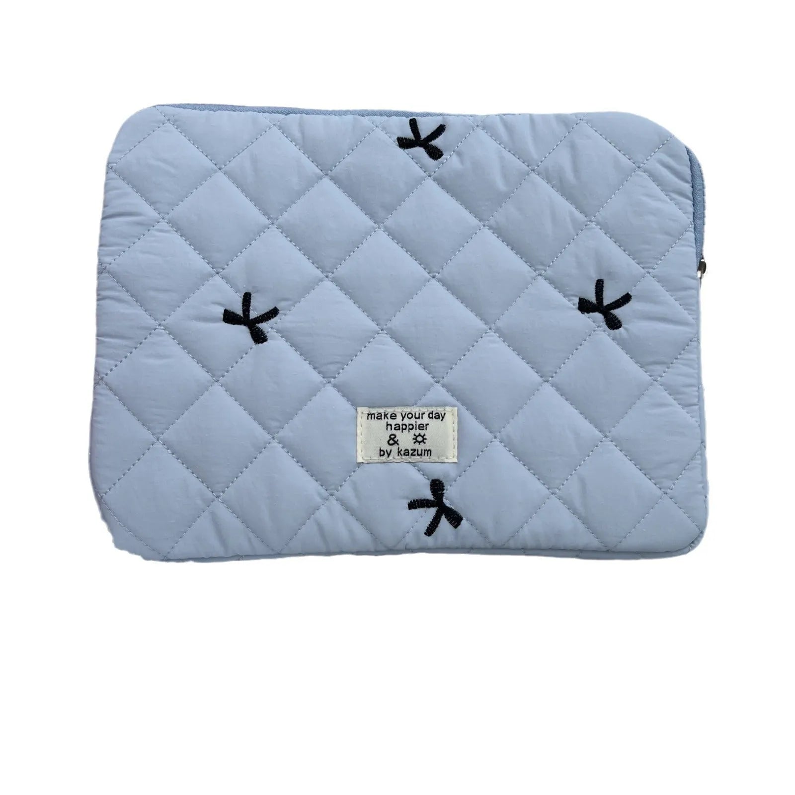 Rhombus embroidered bow laptop storage bag in nylon material with size options for 11-inch to 15.6-inch devices