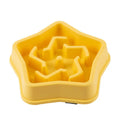Yellow plastic dog slow feeding bowl with rough base design to prevent choking, 20.1cm diameter