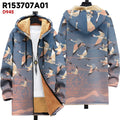 Men's loose fit hooded cardigan with zip front in multicolour printed pattern